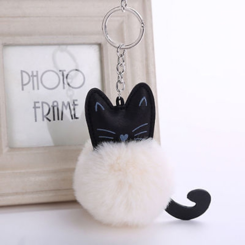 White Pompom Kitty Keychain